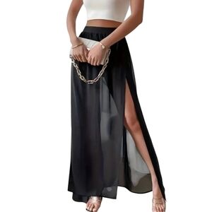 Mesh Overlay Maxi Mini Skirt